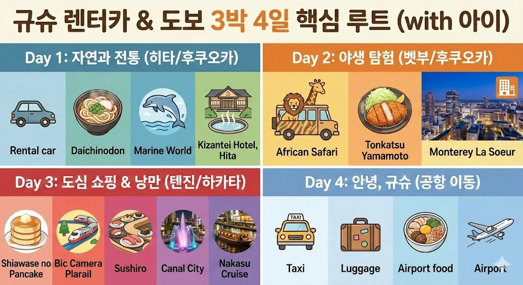 3박 4일 총 여행일정 순서대로 핵심만 그림으로 표현한 사진